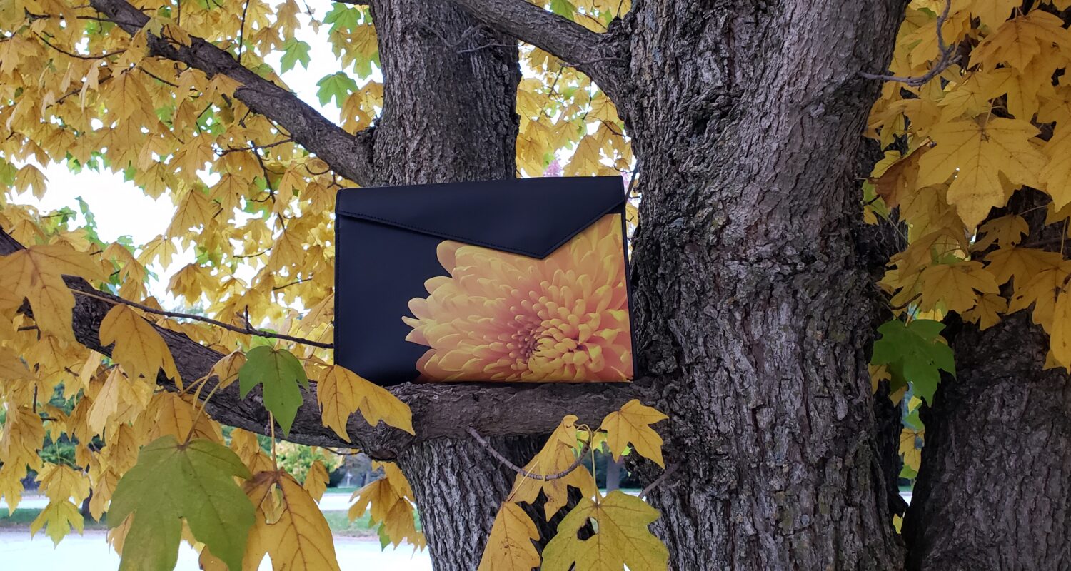 yellow mum leather pouch